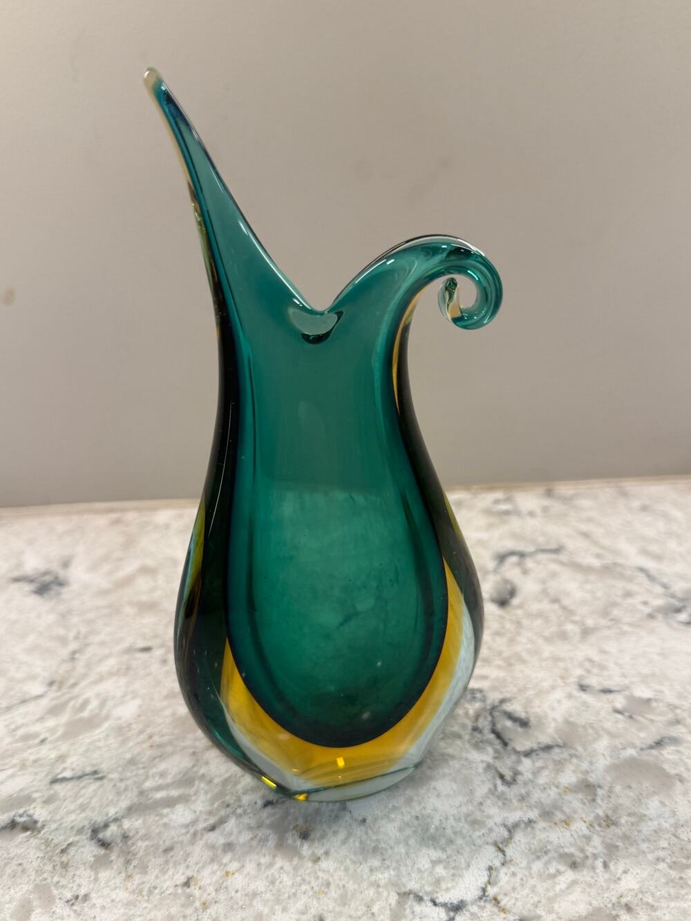 Murano Glass Vase Stunning Sommerso Technique Vibrant Teal and Amber